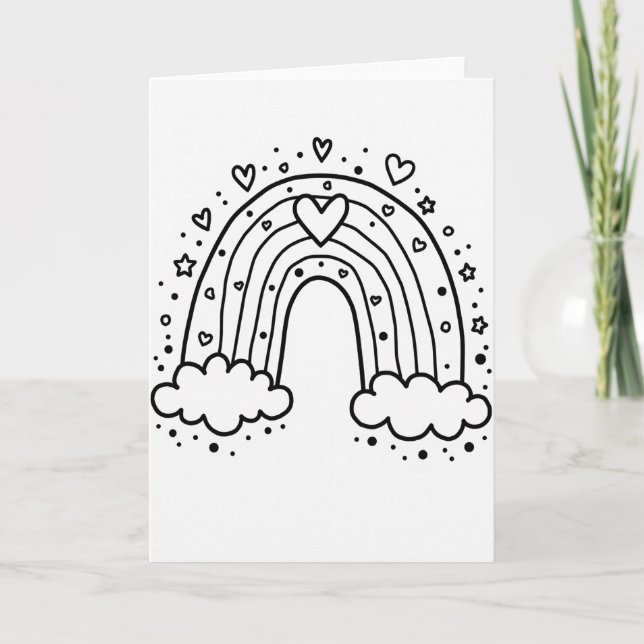 Cartão de Corações de Amor Arco-íris Branco (Frente)