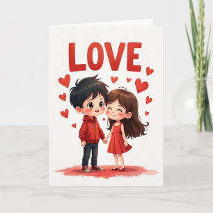 Cartão de Corações de Amor de Casal Fofo