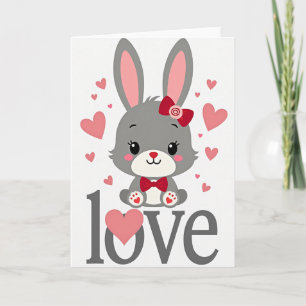 Cartão de Corações de Amor de Coelho Macio Fofo