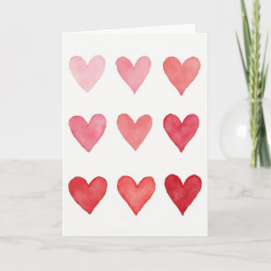 Cartão de Corações de Aquarela Rosa Vermelho