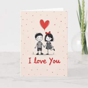 Cartão de Corações de Casal Amor Fofo