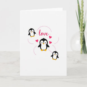Cartão de Corações de Pinguins de Amor