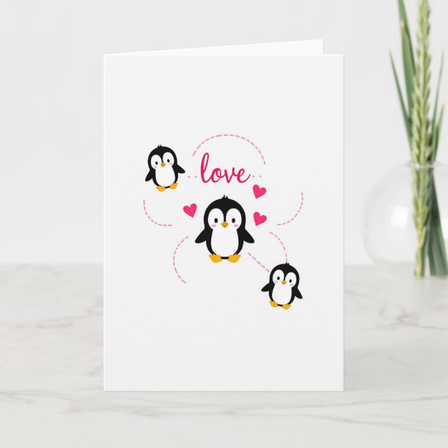 Cartão de Corações de Pinguins de Amor (Frente)