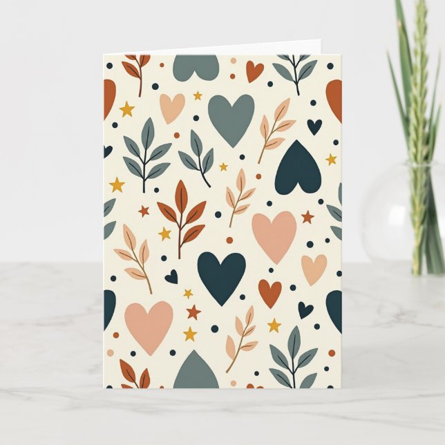 Cartão de Corações e Folhas Boho (Frente)
