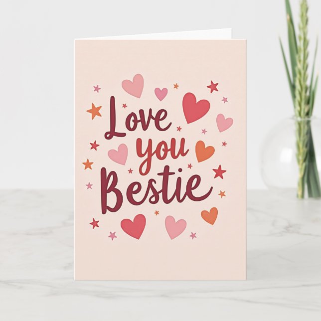 Cartão de Corações Estrelas Amor Melhor Amiga (Frente)