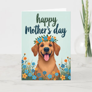 Cartão de Coroa de Flores do Cachorro Dourado