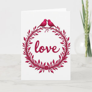 Cartão de Coroa de Pássaros de Amor Minimalista