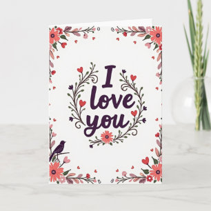 Cartão de Coroa Floral Romântico Eu Te Amo