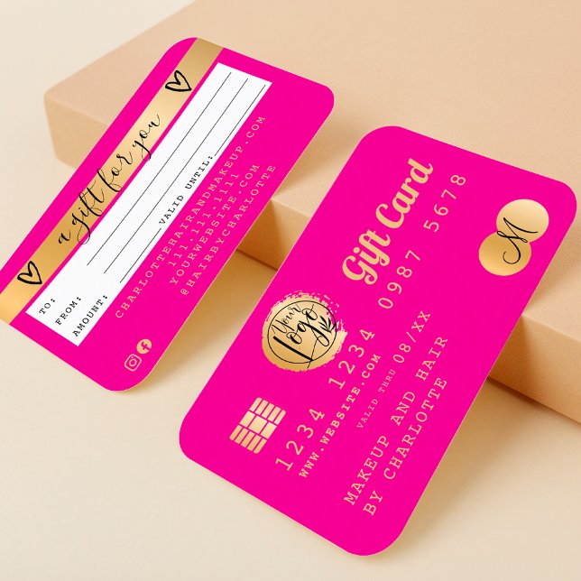 Cartão de crédito: cartão-presente de folha de our (Credit card neon pink gold foil gift card neon pink)