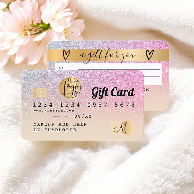 Cartão de crédito de cartão-arco-íris de ouro bril (Credit card rainbow gold glitter ombre gift card)