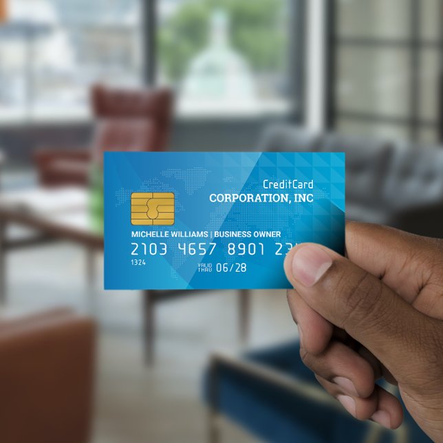 Cartão de Crédito | Mapa do mundo | Azul geométric (Criador carregado)