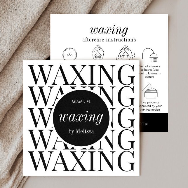 Cartão de cuidado de limpeza para remoção de cabel (Waxing aftercare instructions cards with icons and space for your logo and contact details)