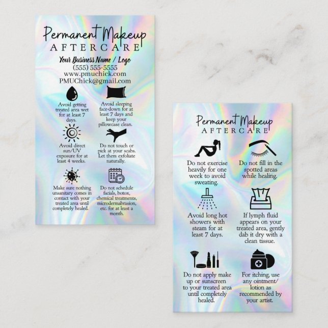 Cartão de Cuidados Atrás da Maquiagem Permanente (Frente/Verso)