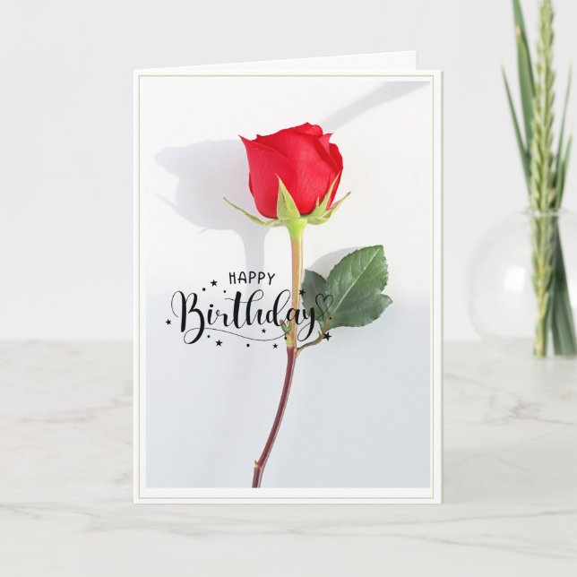 Cartão de Cumpleaños Dobrado Rosa Vermelha Clássic (Frente)