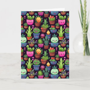 Cartão de Cumprimentos Cacto Kawaii (Em Branco)