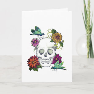 Cartão de cumprimentos Caveira e Flores