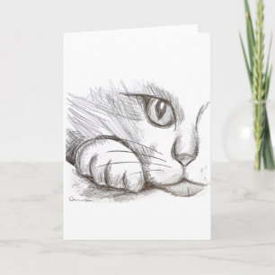 Cartão de Cumprimentos com Desenho a Lápis de Gato