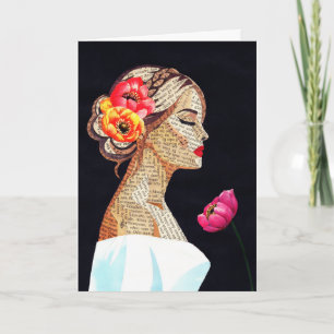 Cartão de Cumprimentos com Perfil de Mulher em Art