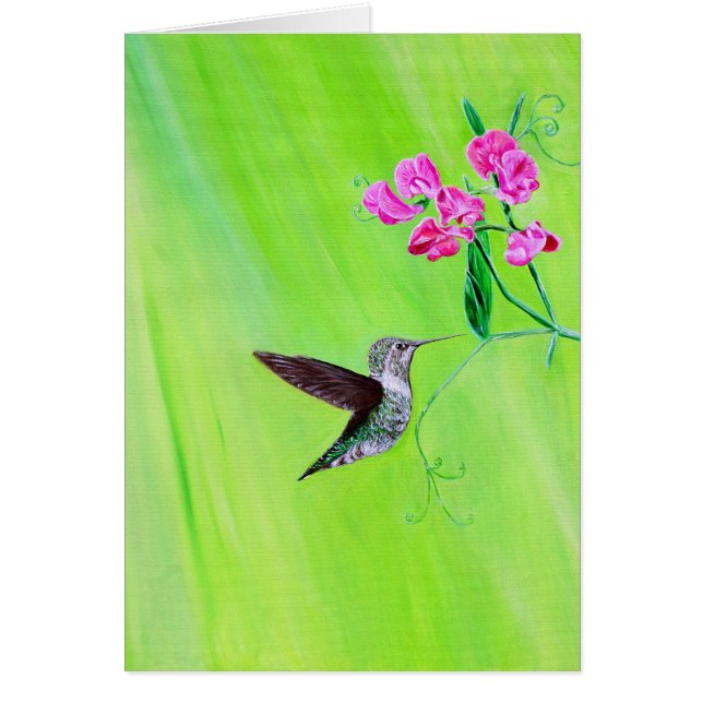 Cartão de cumprimentos com pintura de beija-flor e (Frente)