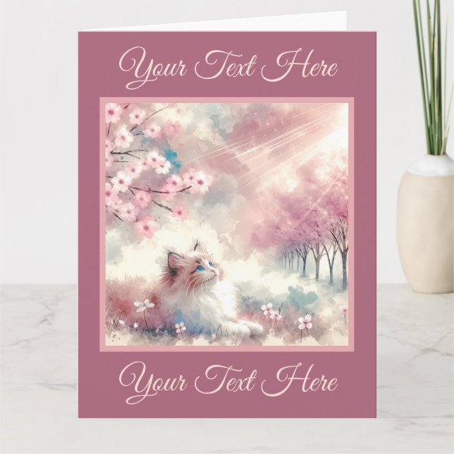 Cartão de Cumprimentos de Aquarela Gatinho Sonhado (Frente)