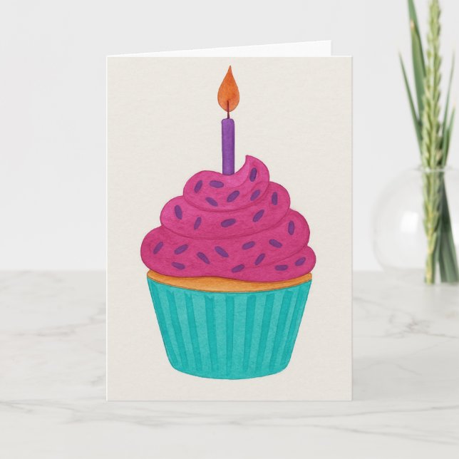 Cartão de Cumprimentos de Cupcake em Aquarela (Frente)
