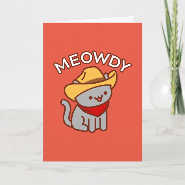 Cartão de Cumprimentos de Gato Engraçado: MEOWDY (Frente)