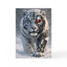 Cartão de cumprimentos de tigre branco ciborgue fe