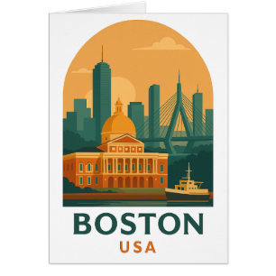 Cartão de Cumprimentos de Viagem Vintage Boston –
