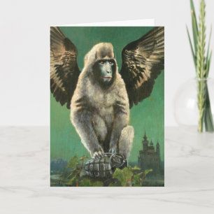 Cartão de cumprimentos do macaco do vôo do vinta