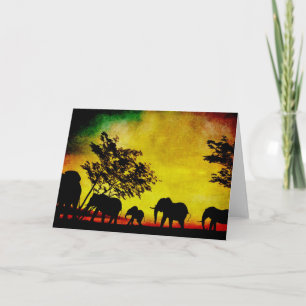 Cartão de Cumprimentos do Pôr do Sol dos Elefantes