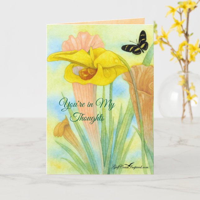 Cartão de Cumprimentos Dobra Planta Jarro Pétalas  (Flor Amarela)