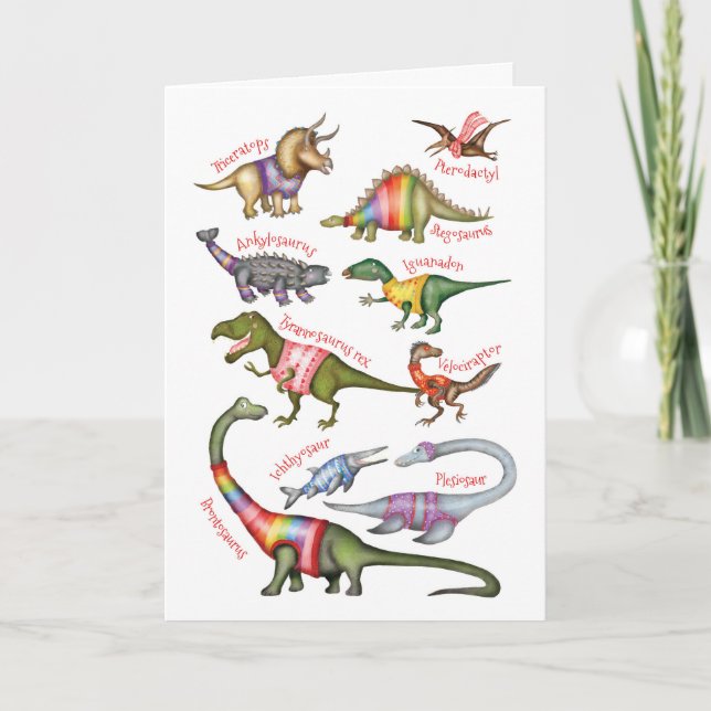 Cartão de cumprimentos em branco com dinossauros f (Frente)