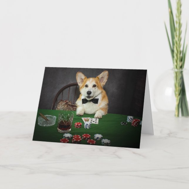 Cartão de cumprimentos em branco do Corgi jogando  (Frente)