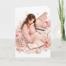 Cartão de Cumprimentos Floral de Piano Rosa Suave