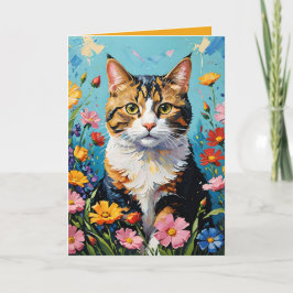 Cartão de Cumprimentos Gato e Flores