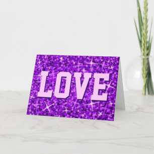Cartão de cumprimentos Glitz Purple 'LOVE' 'Seu Te