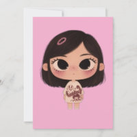 Cartão de Cumprimentos Kawaii de Menina Chibi Fofa