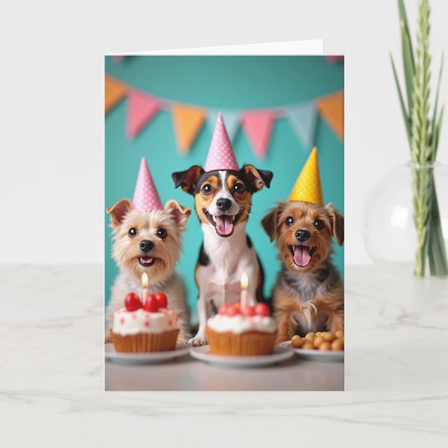 Cartão de Cupcake Canino Festivo (Frente)