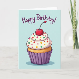 Cartão de Cupcake de Aniversário Pastel