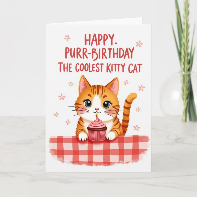 Cartão de Cupcake do Gatinho Fofo (Frente)