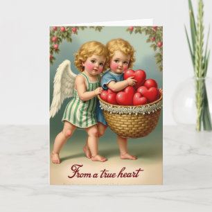 Cartão de Cupido com Corações Vintage