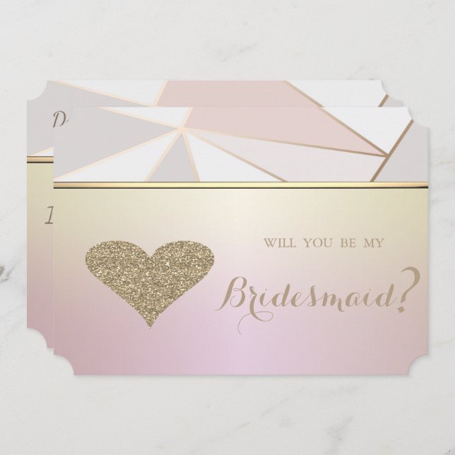 Cartão de Dama de Honor Coração Brilhante Geométri (Frente/Verso)