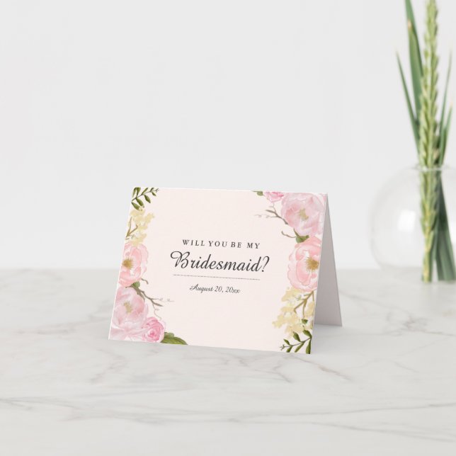 Cartão de Dama de Honra Blush Botânico (Frente)