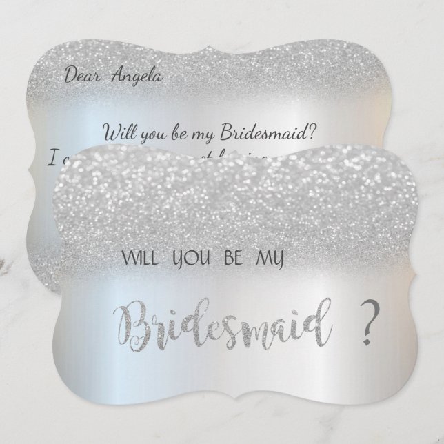 Cartão de Dama de Honra com Brilho Prateado Elegan (Frente/Verso)