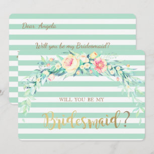 Cartão de Dama de Honra com Flores em Aquarela e L