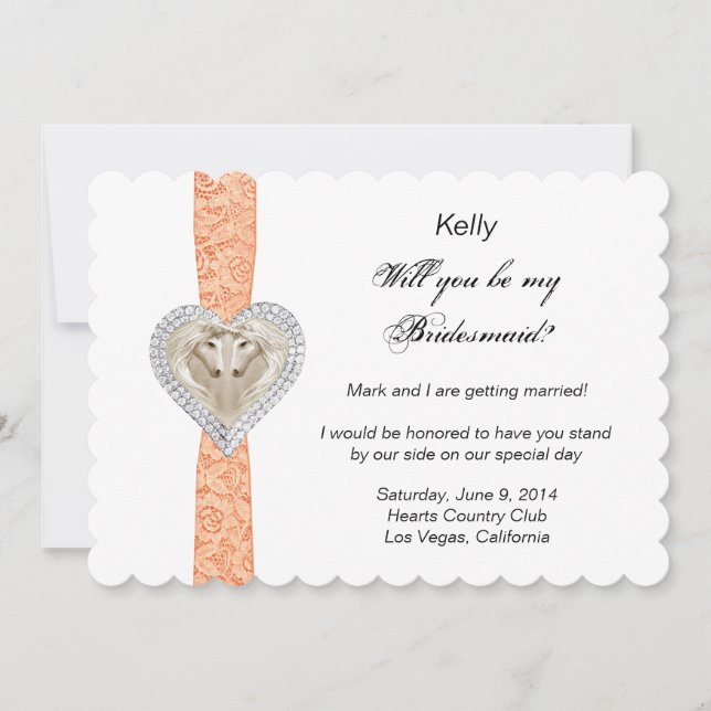 Cartão de Dama de Honra com Renda Laranja Unicórni (Frente)