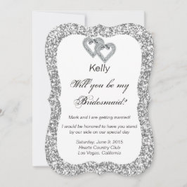 Cartão de Dama de Honra Corações de Diamante Brilh