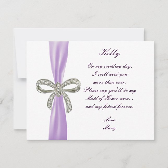 Cartão de Dama de Honra de Casamento com Laço de D (Frente)