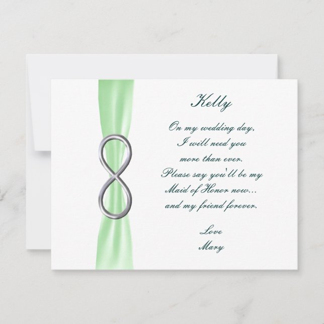 Cartão de Dama de Honra de Casamento Green Infinit (Frente)