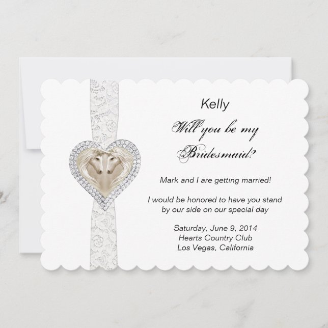 Cartão de Dama de Honra de Casamento Unicórnio e R (Frente)